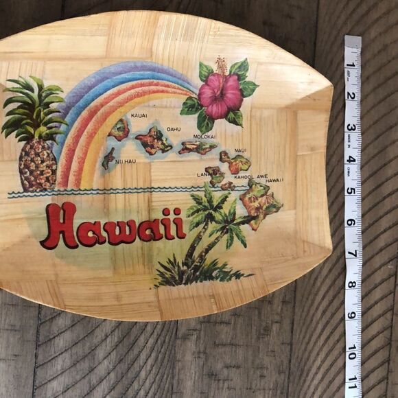 Hawaiian 🌺 Islands 🏝 Handpainted Palm 🌴 Frond Plate 70s vibrant retro vibe - Picture 8 of 17